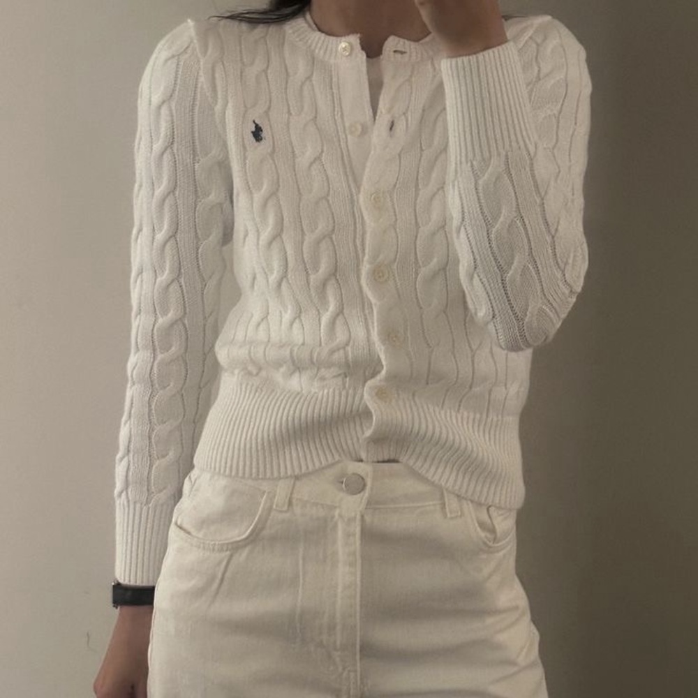 White Cable Knit Cardigan Sweater - Ralph Lauren - Picture 7 of 7